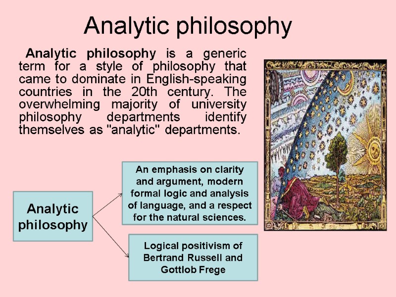 Analytic philosophy       Analytic philosophy is a generic term